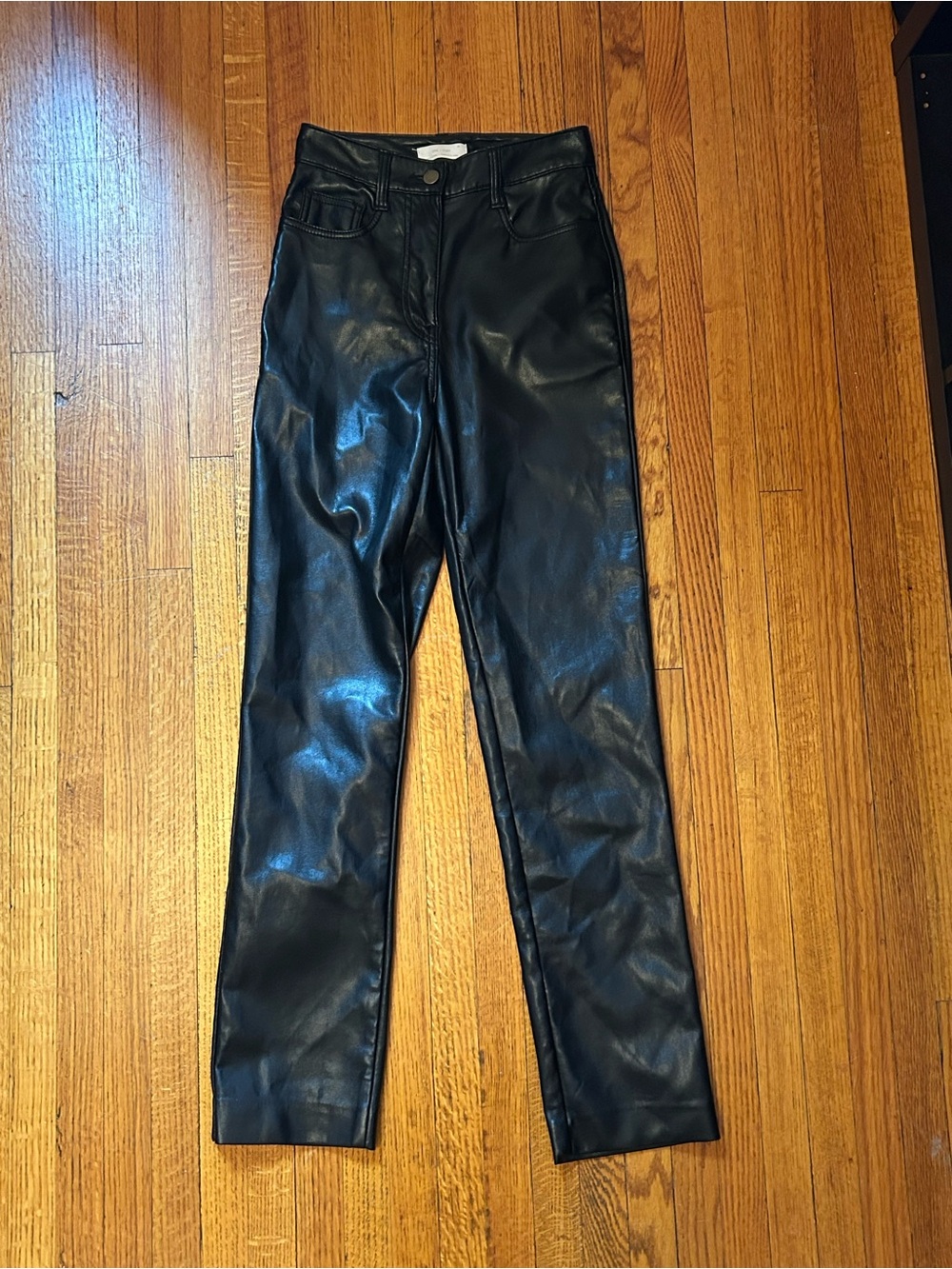 OAK + FORT Black Faux Leather Straight-Leg Jeans